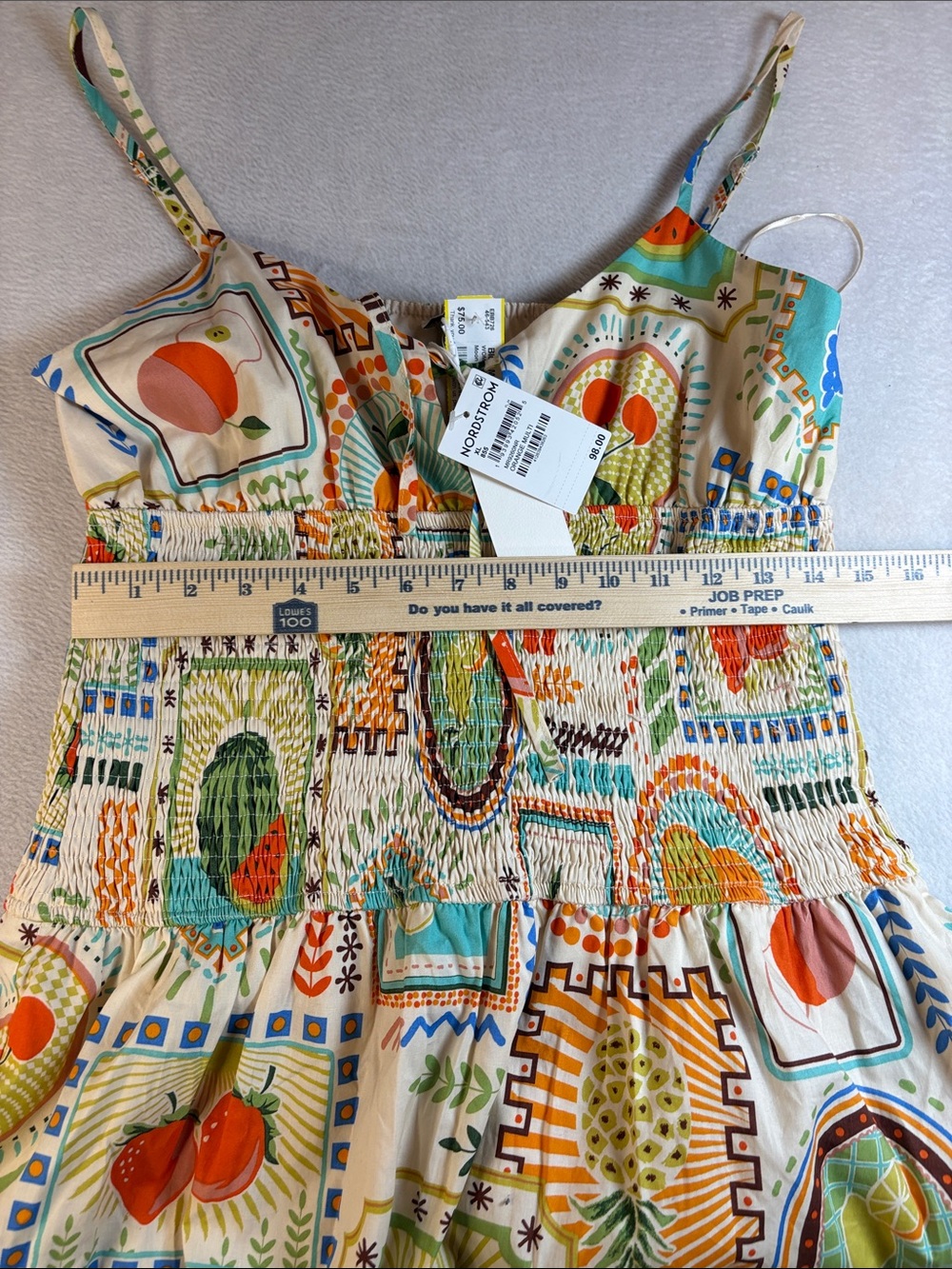 Moon River Cream Maxi Dress with Orange, Green & Blue Print - Picture 7 of 8